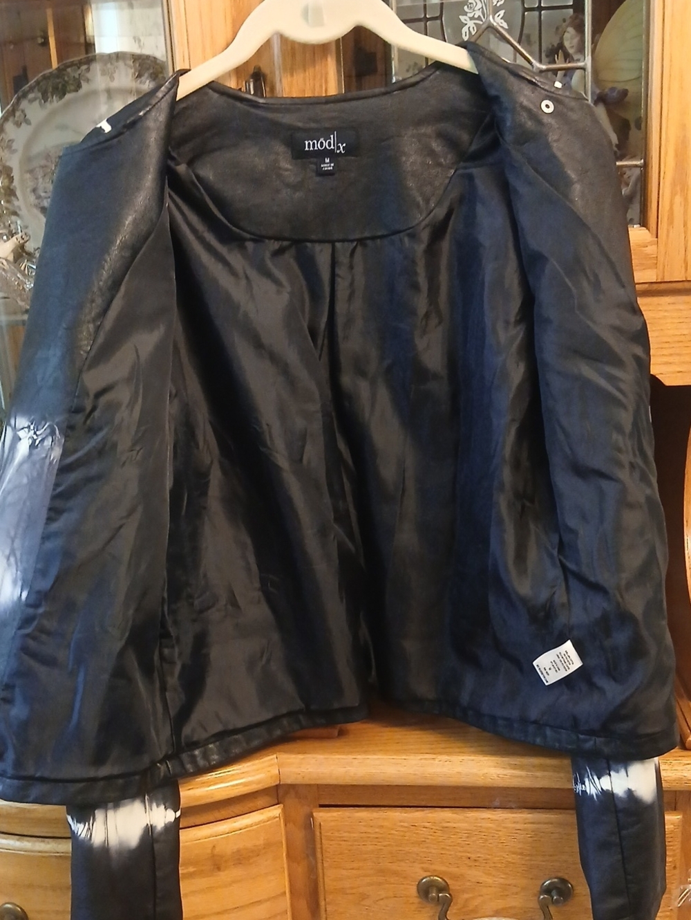 Black & White Tie-Dye Faux Leather Moto Jacket - Picture 7 of 11